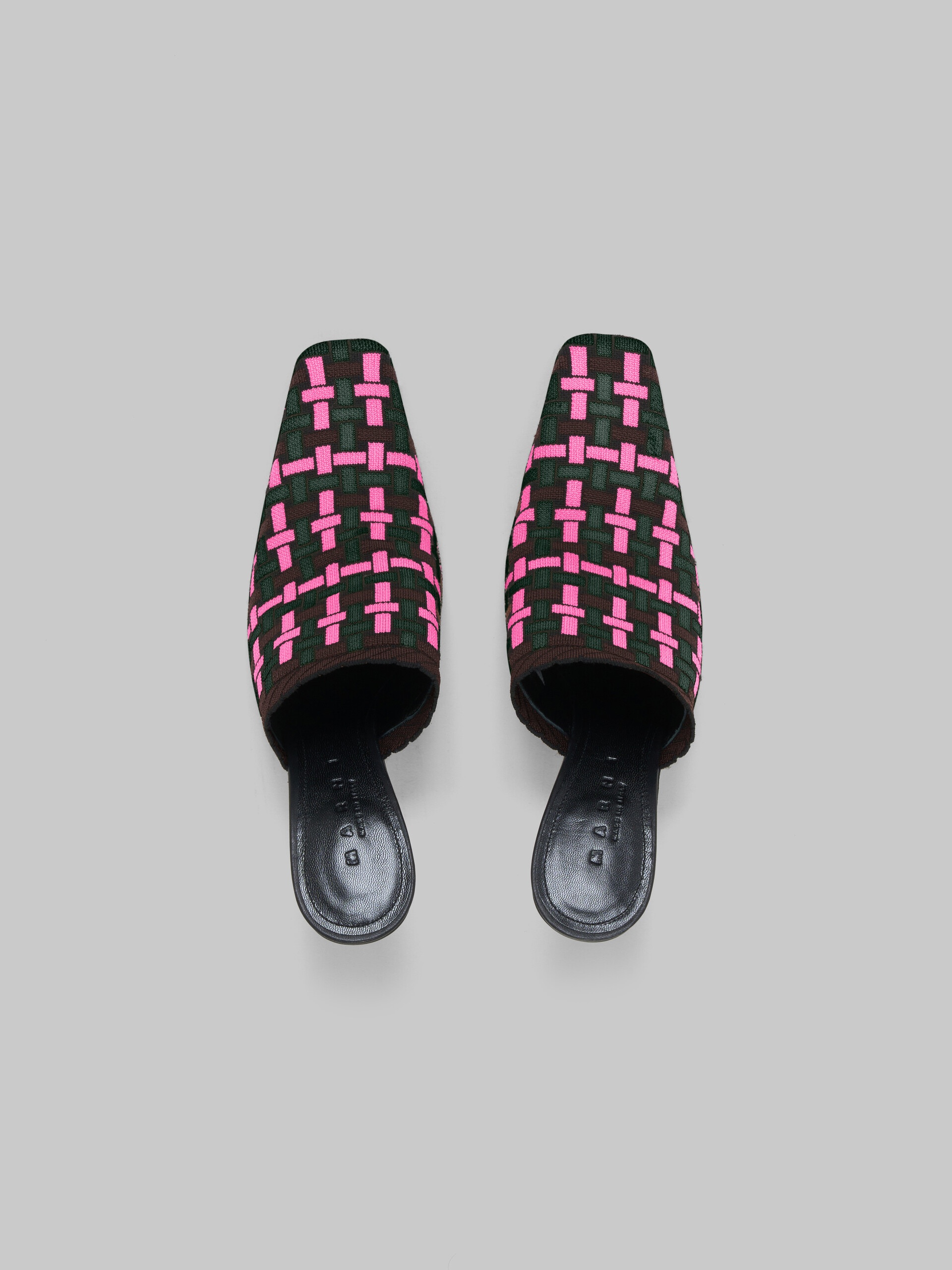 FUCHSIA BROWN AND DARK GREEN WOVEN-EFFECT MULE - 4