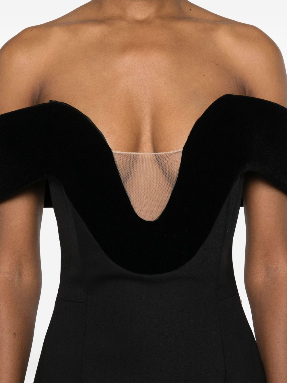 off-shoulder velvet-detail midi dress - 5