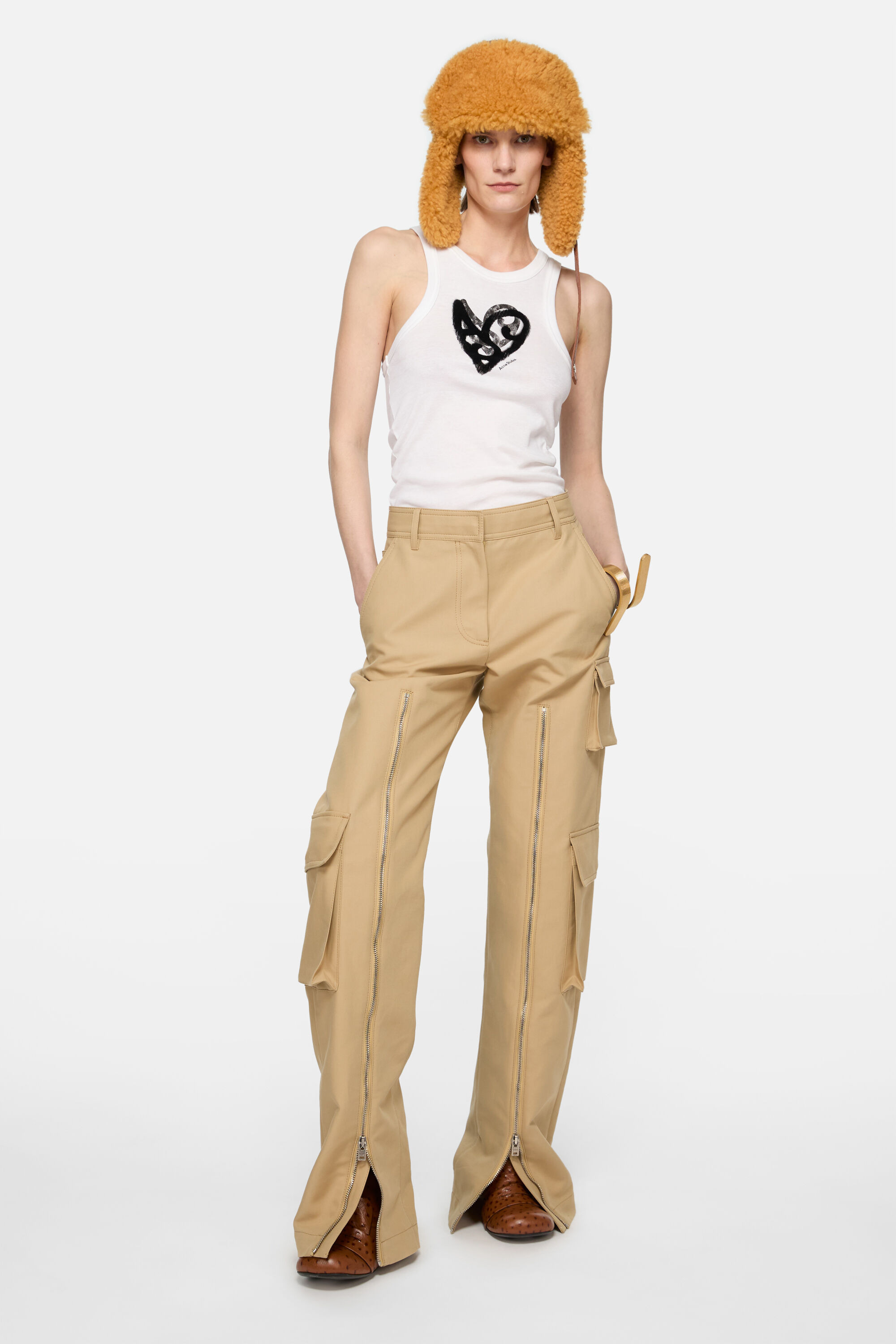 Layered satin trousers - Beige - 2
