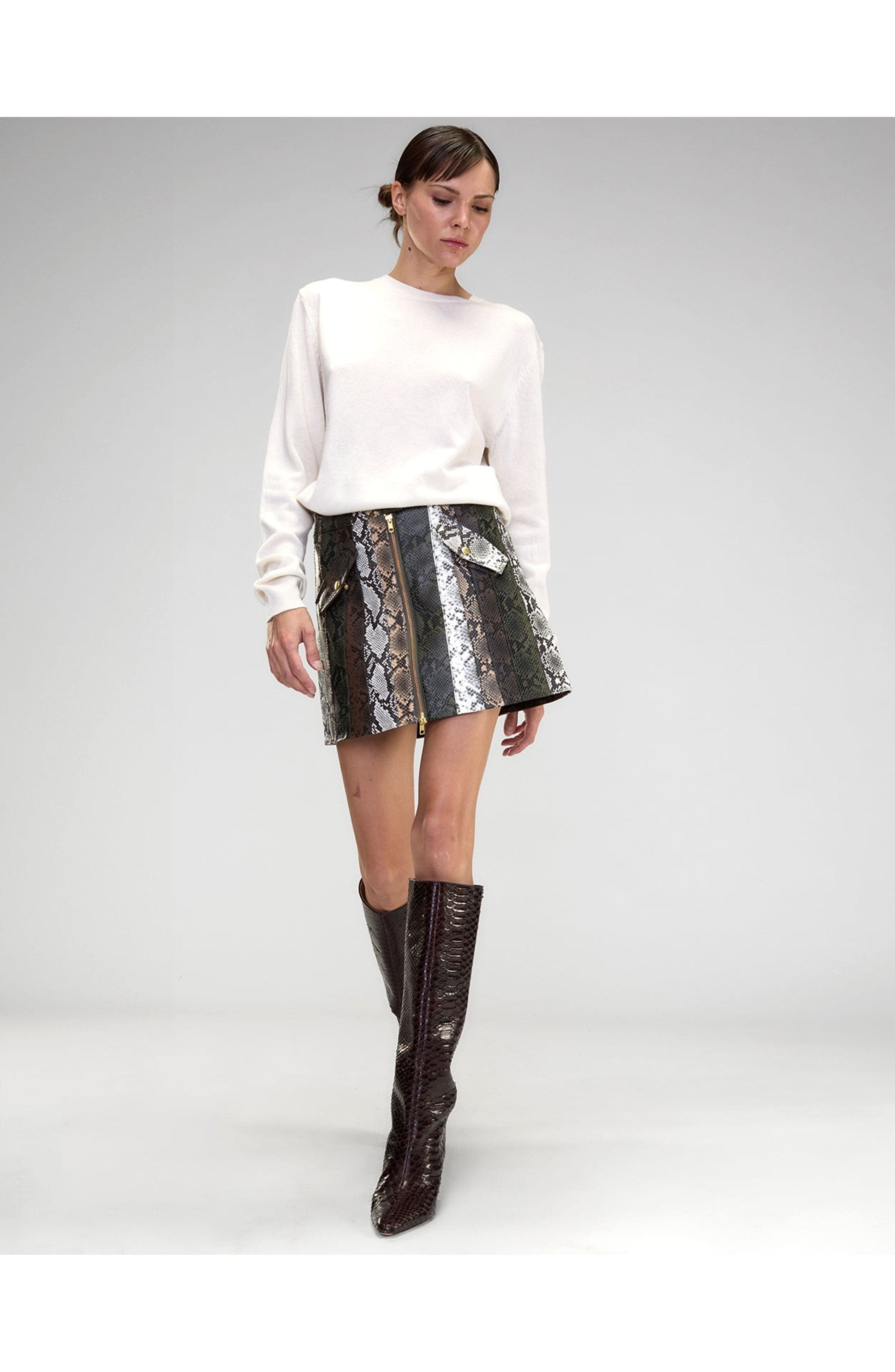Cynthia Rowley Snake-Embossed Vegan Leather Skirt in Multi at Nordstrom - 1