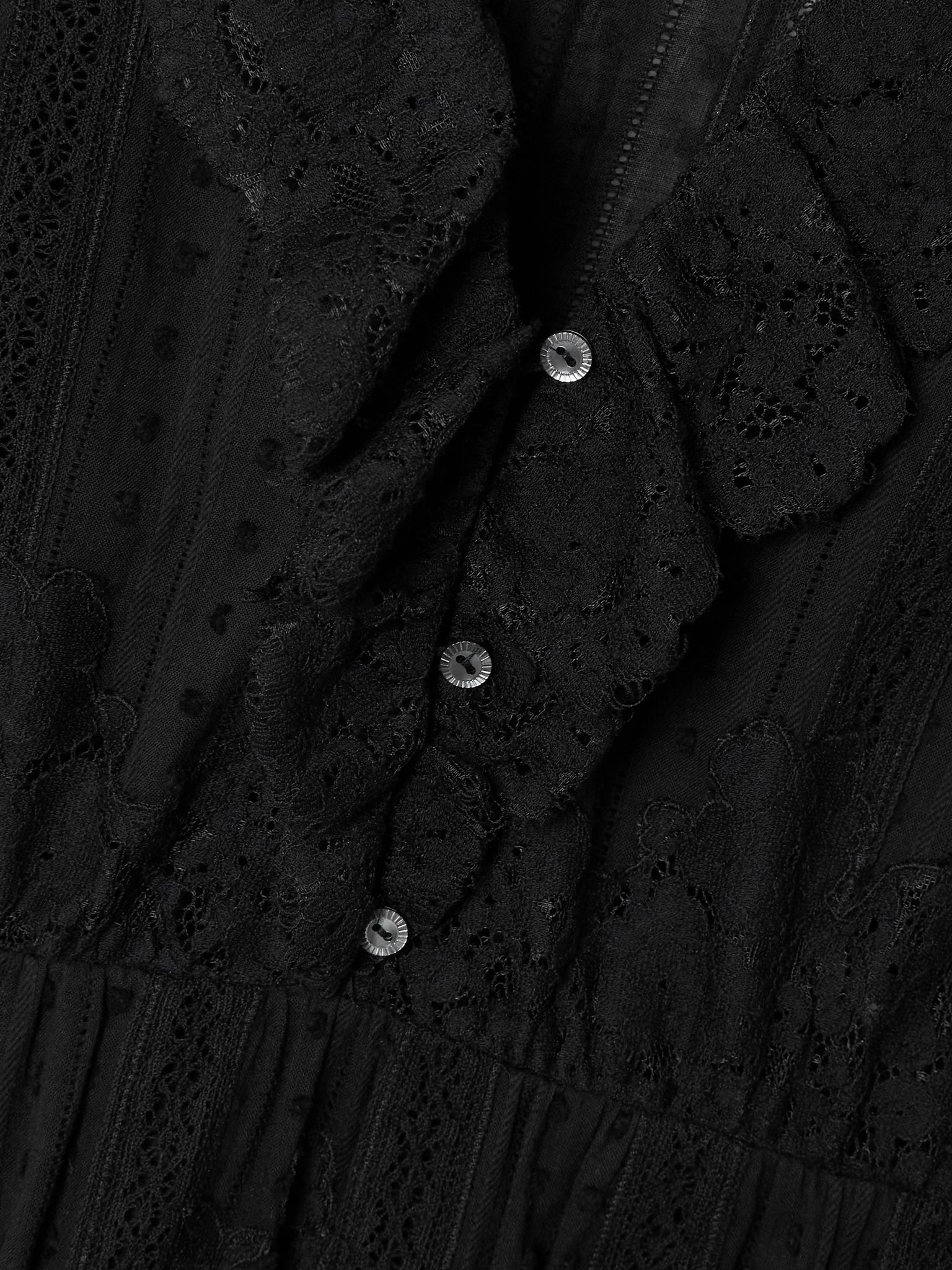 Gabriella ruffled tiered lace-trimmed point d'esprit cotton dress Black - 5