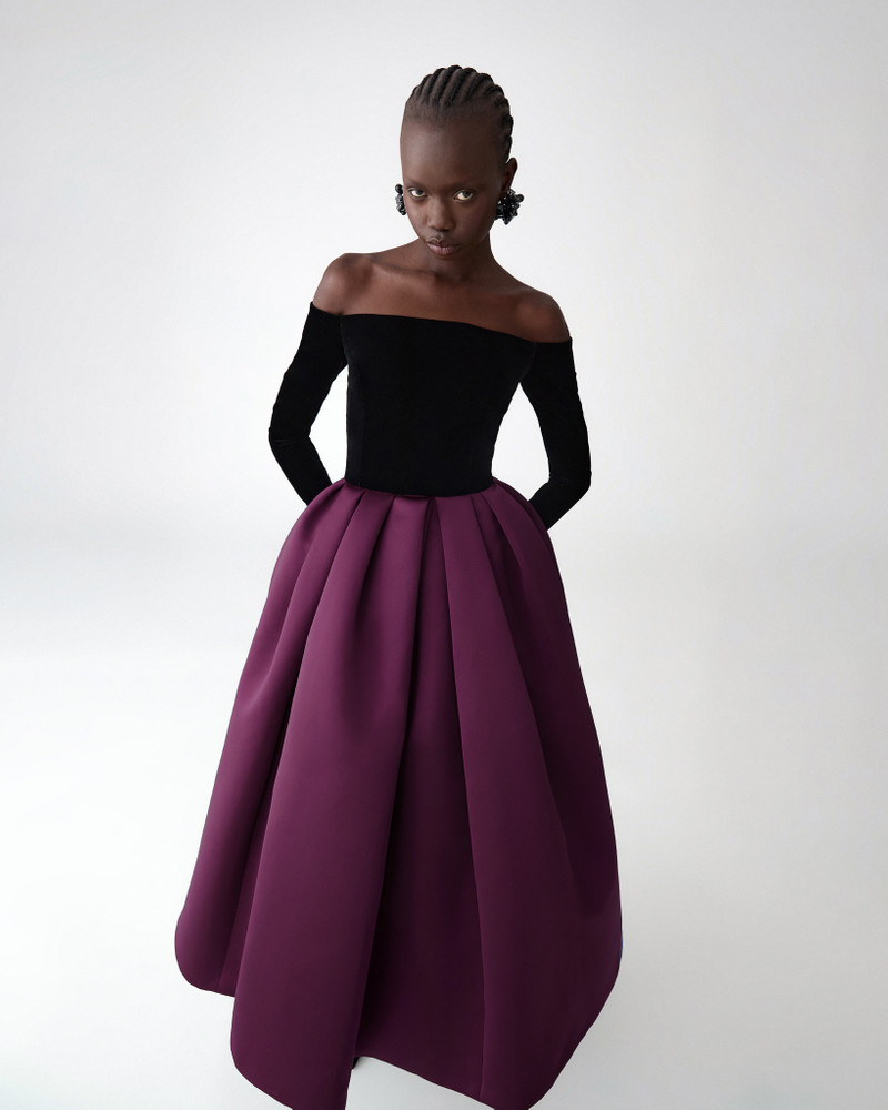 CAROLINA HERRERA Off-The-Shoulder Combo Midi Dress outlook