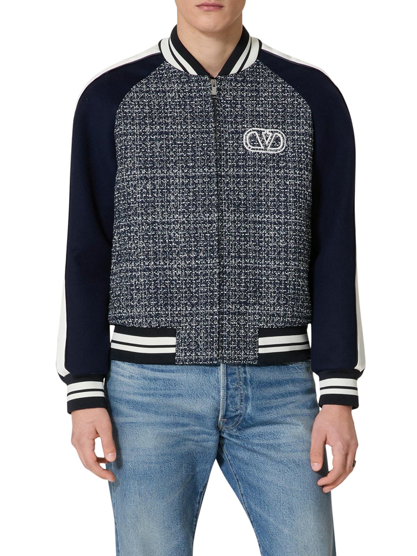 BOMBER JACKET IN COTTON TWEED AND VISCOSE WITH VLOGO SIGNATURE PATCH - 3