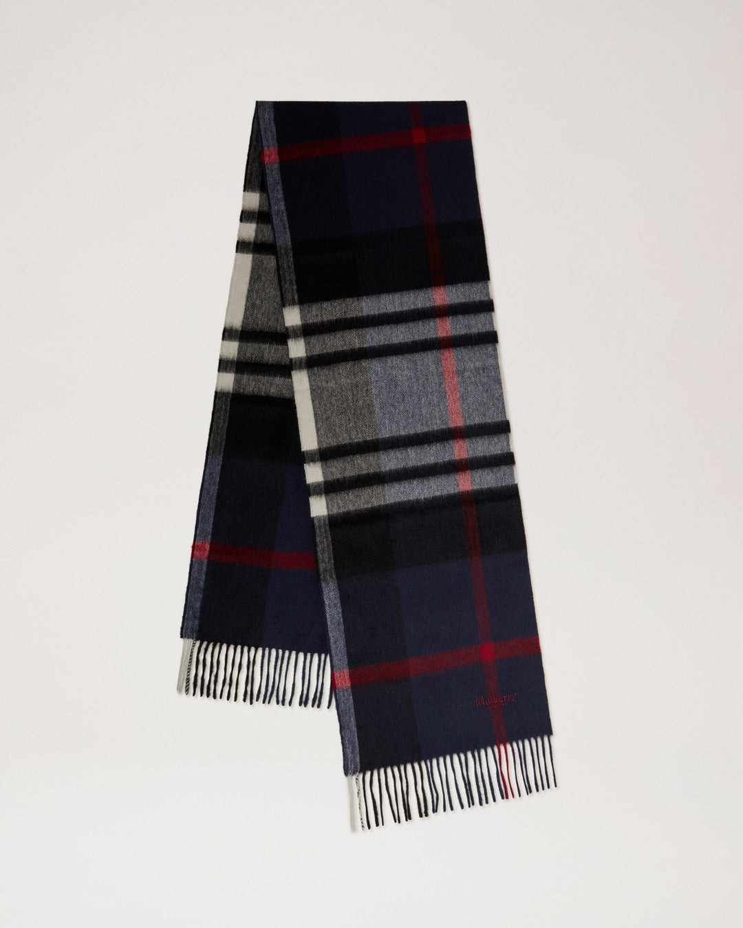 Small Check Merino Wool Scarf Night Sky & Lancaster Red Merino Wool - 1