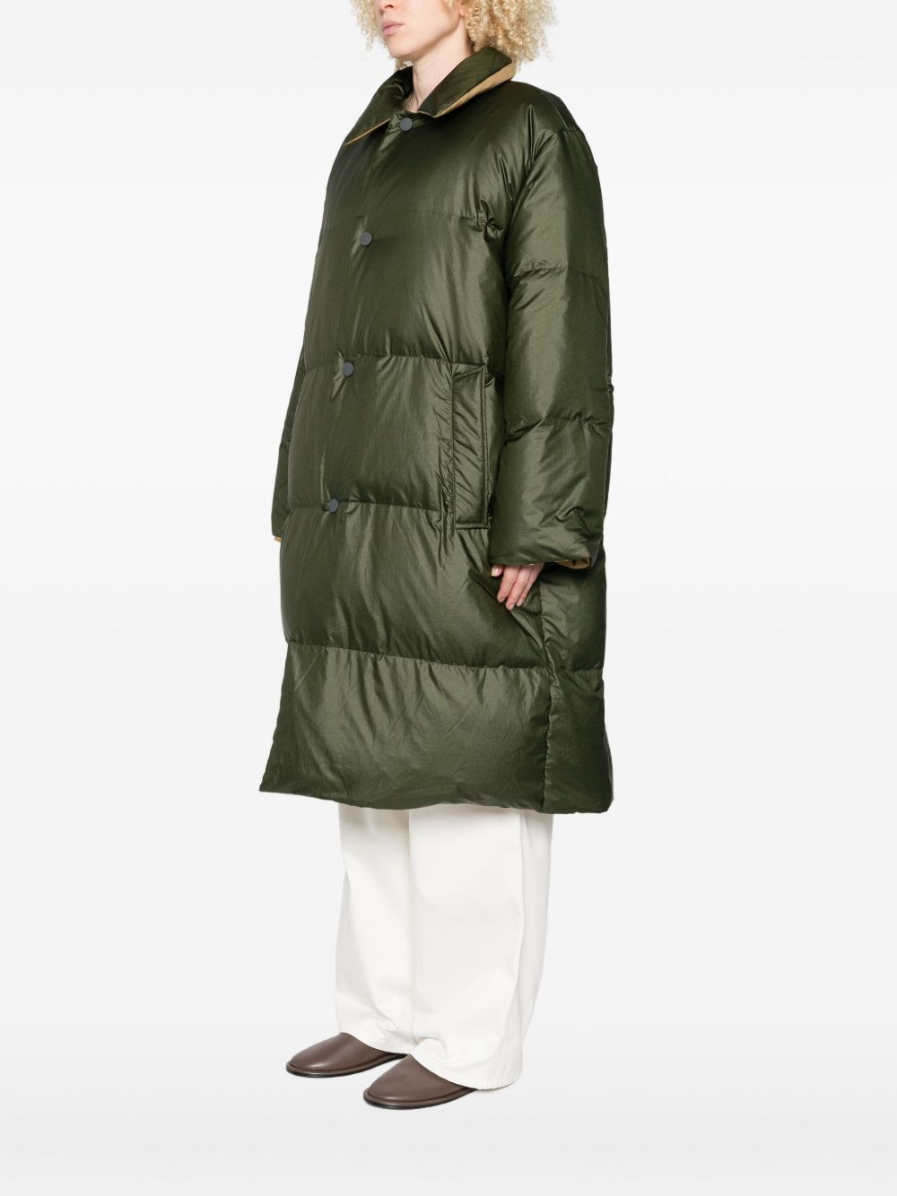 quilted button-fastening coat - 3