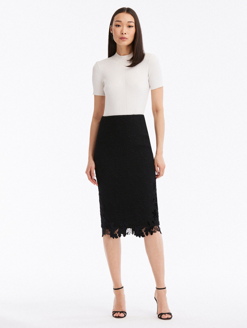 RIBBON TWEED & VELVET GUIPURE PENCIL SKIRT 1