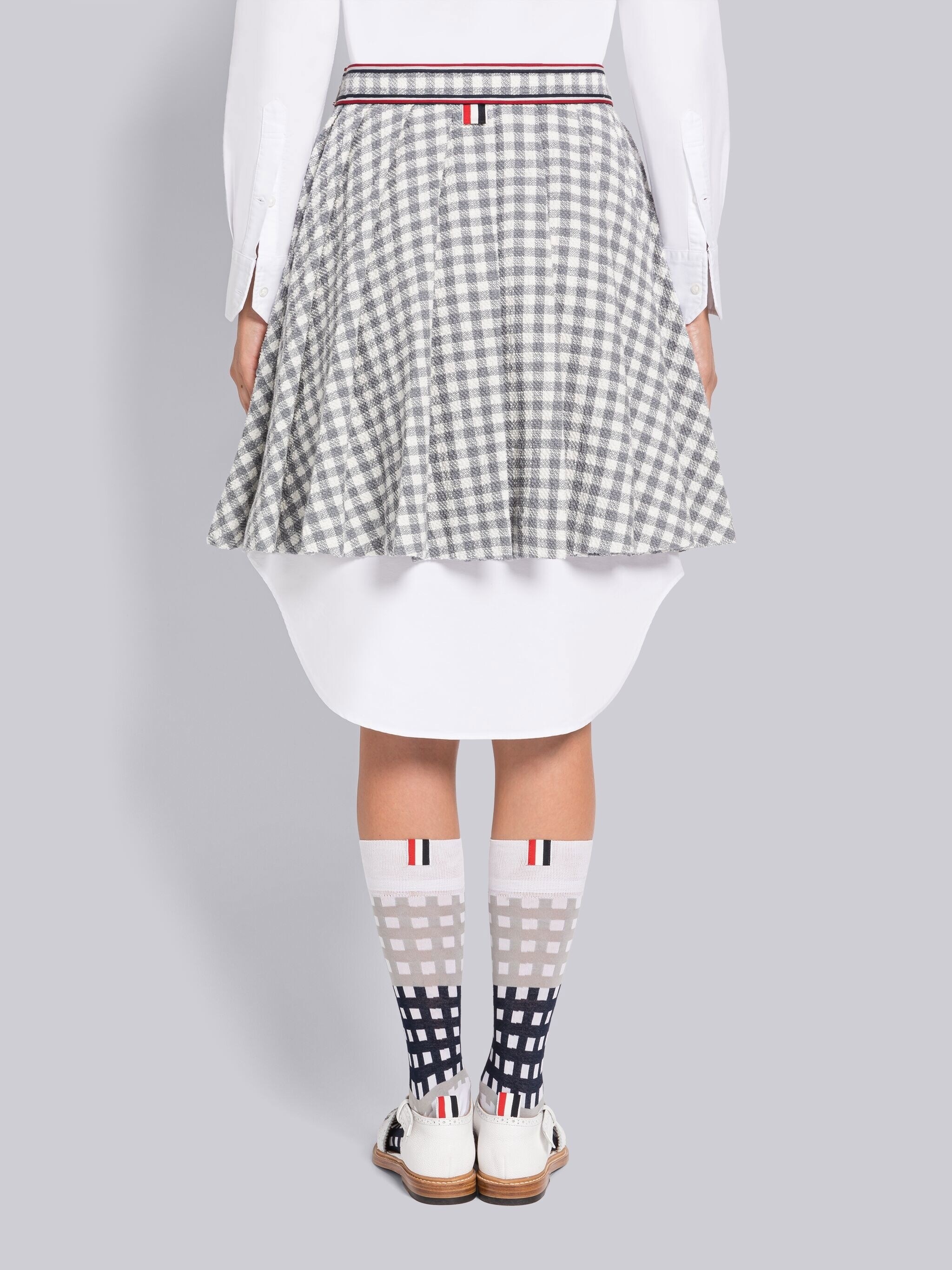 Gingham Stripe Trim Pleated Mini Skirt - 3