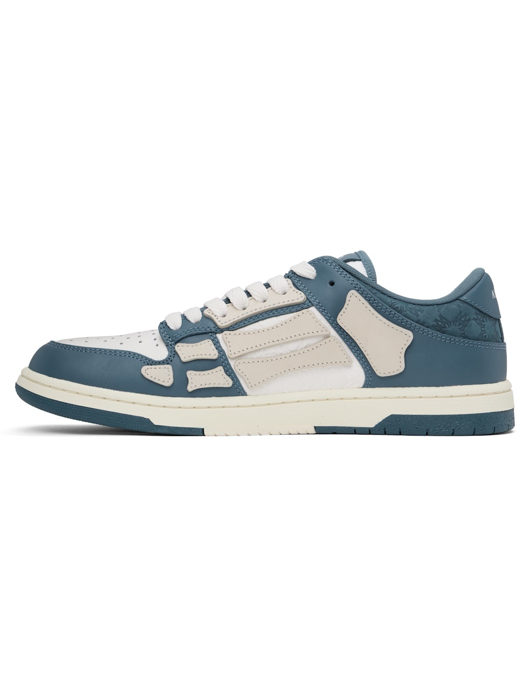 White & Navy Debossed MA Quad Skel Top Low Sneakers - 3