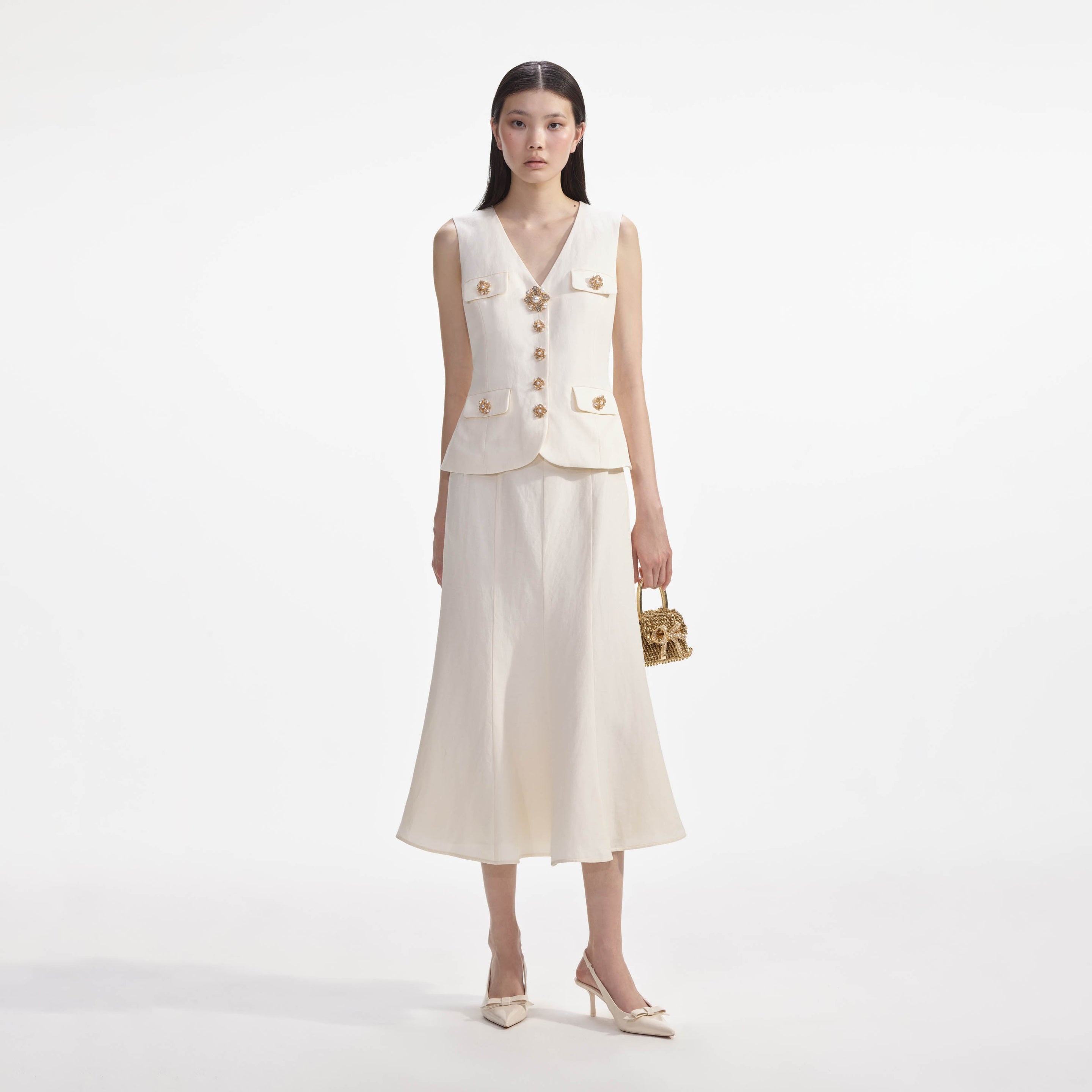 Cream Linen Midi Dress - 1