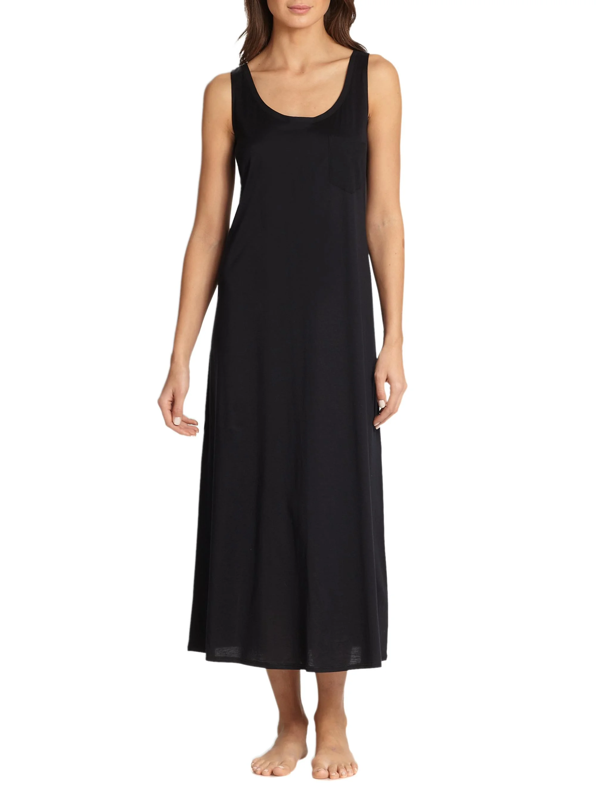Women's Cotton Deluxe Long Tank Gown - Black - 1