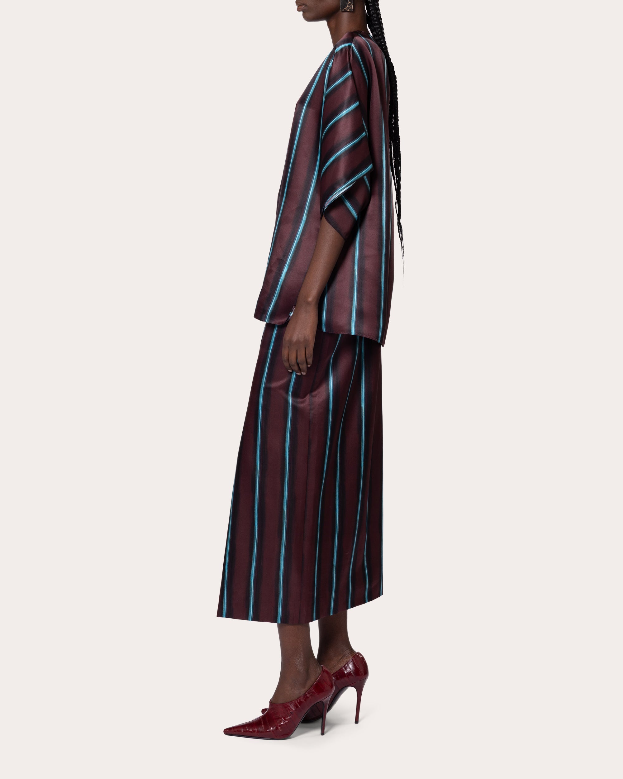 Nadra Stripe Silk Drape Top - 3