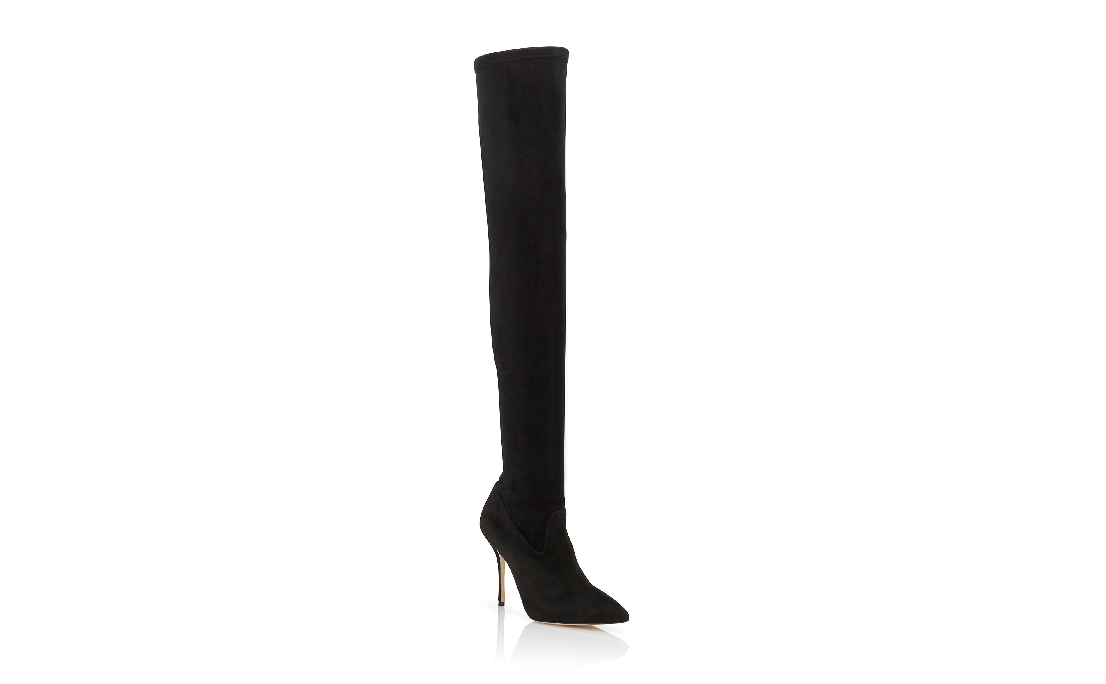 Black Suede Fitted Thigh High Boots - 3