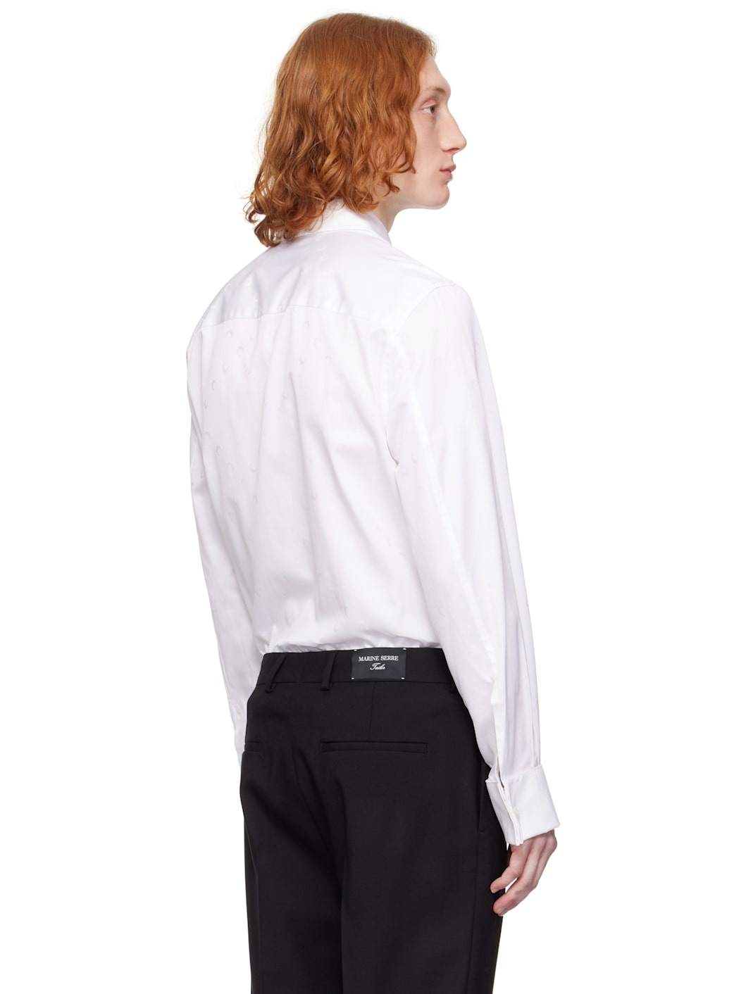 White 'MS' Jacquard Poplin Button Up Shirt - 3