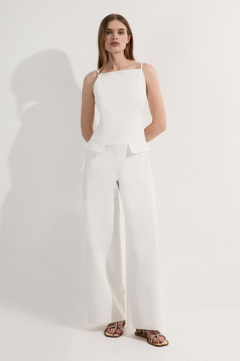 Compact Stretch Stab Stitch Square Neck Tailored Wide Leg Jumpsuit 3