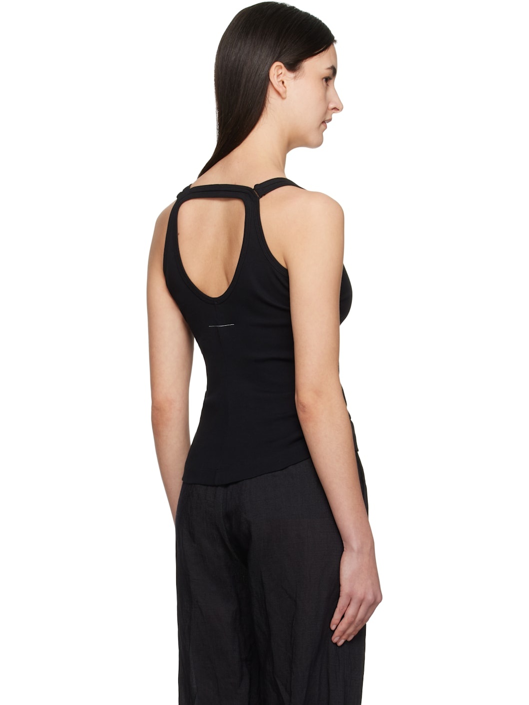 Black Cotton Ribbed Tank Top - 3