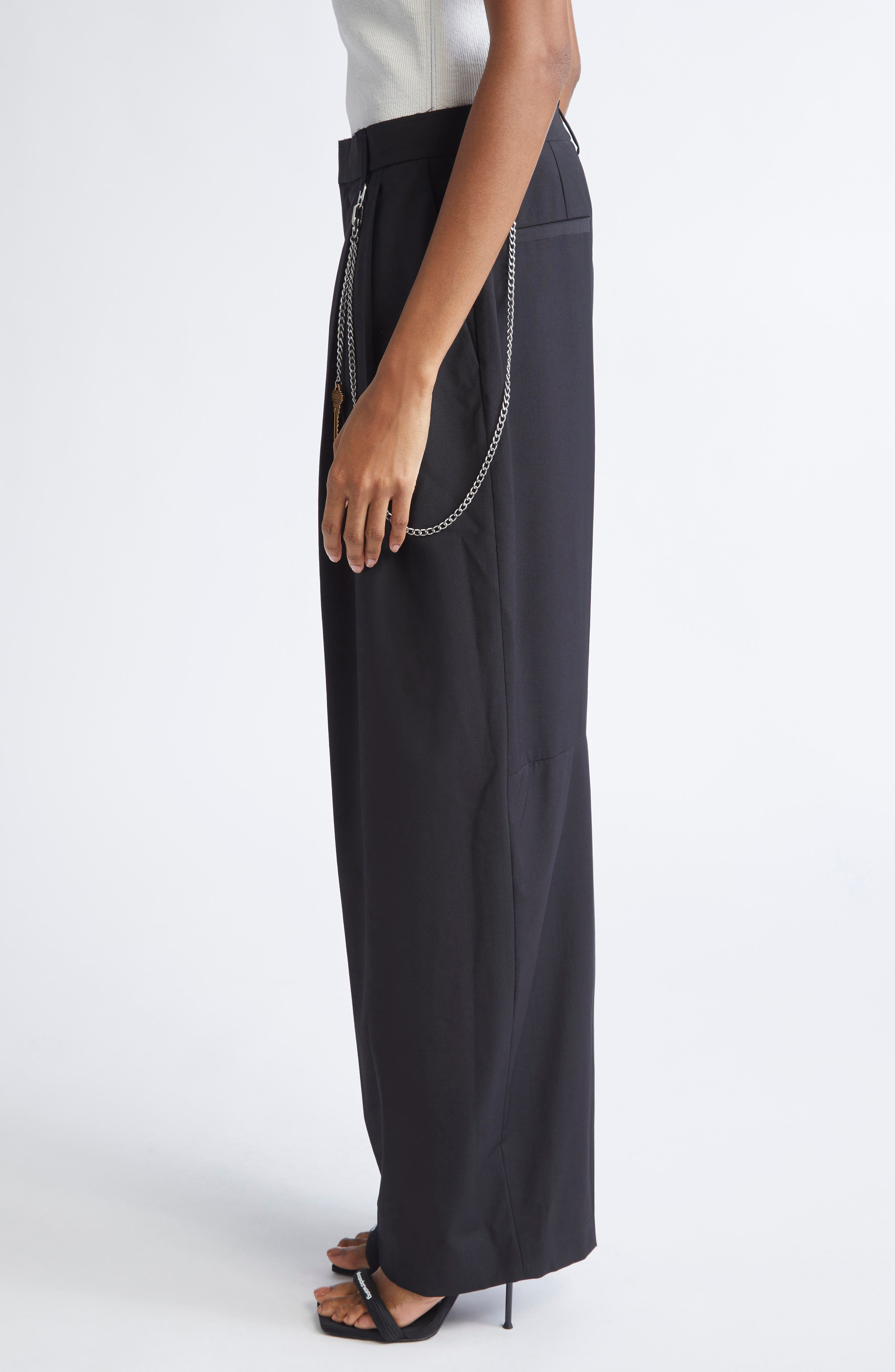 Alexander Wang Pleated Balloon Leg Pants with Detachable Chain Detail in Black at Nordstrom - 4