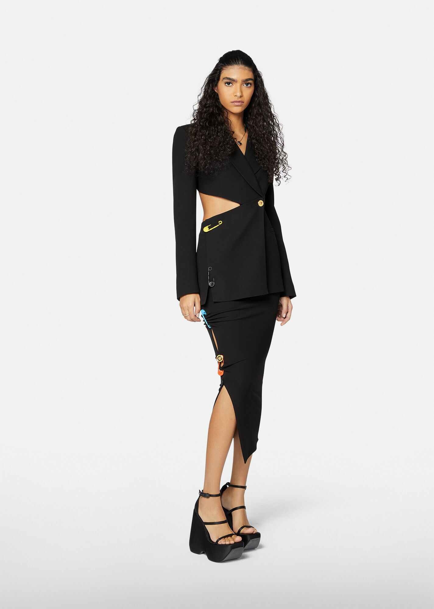 Safety Pin Slash Midi Skirt - 4