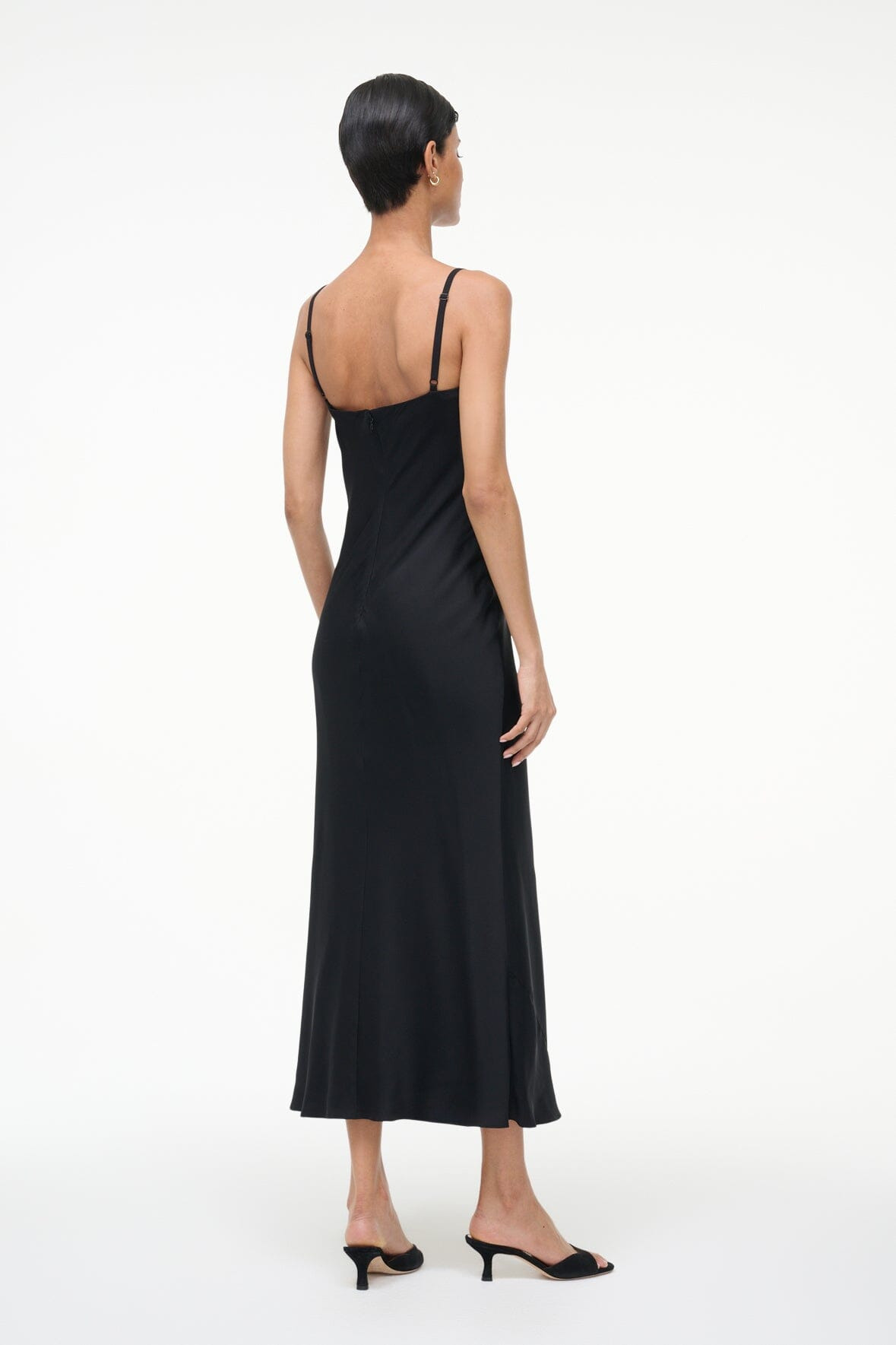 STAUD EVANGELINE SILK MIDI DRESS BLACK - 7
