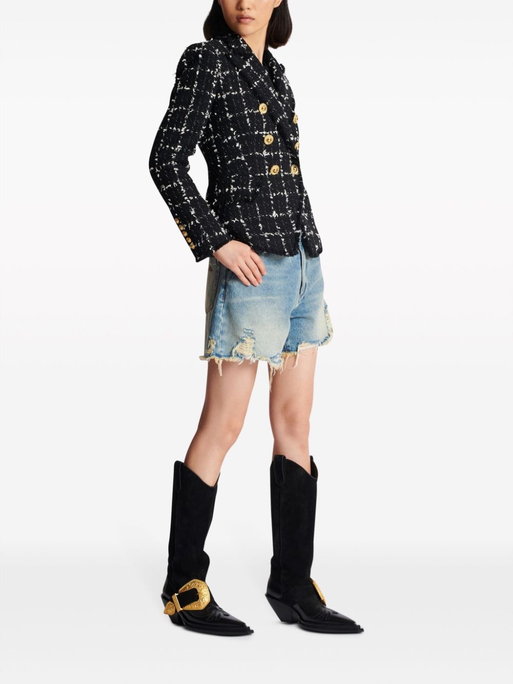 double-breasted tweed blazer - 3