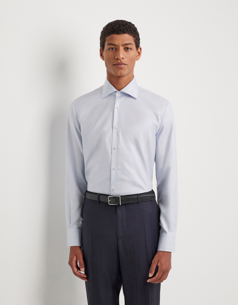 Canali LIGHT BLUE SHIRT IN MICRO-PATTERNED COTTON WITH MOTHER-OF-PEARL BUTTONS outlook