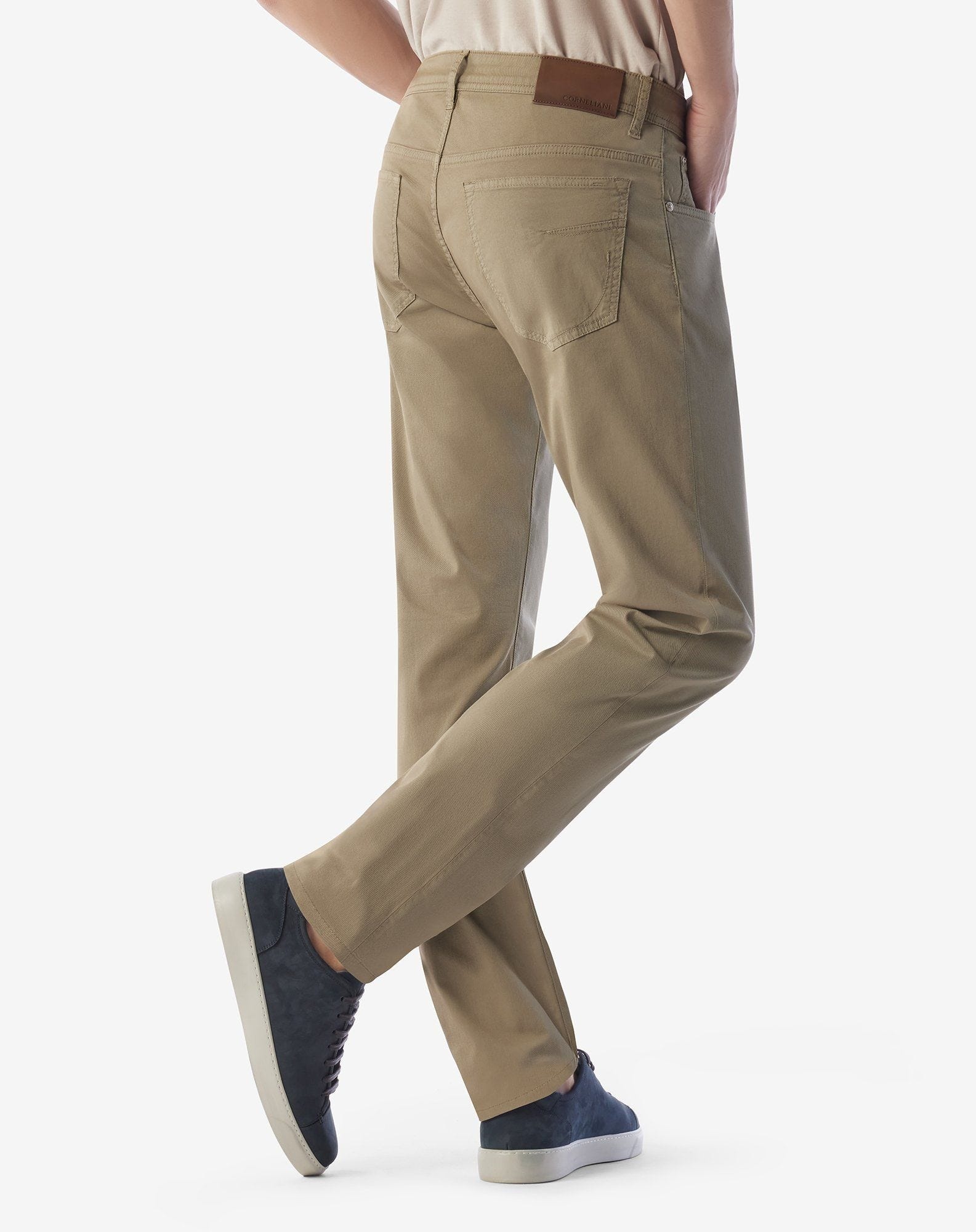 Khaki stretch cotton 5-pocket trousers - 3