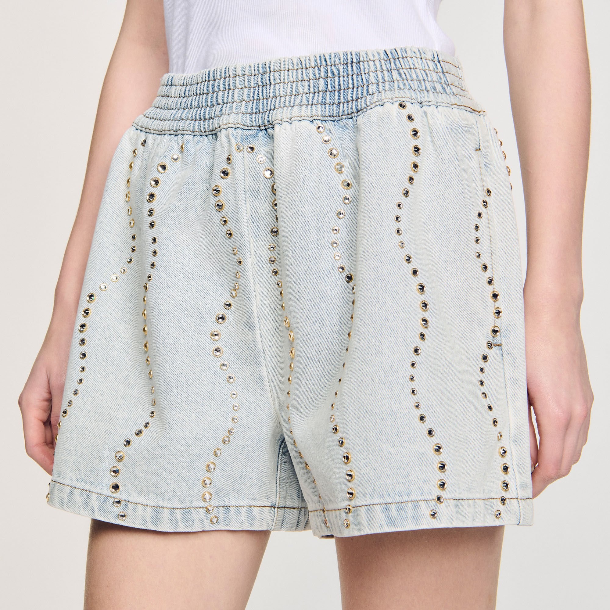 BEADED AND RHINESTONE DENIM SHORTS - 3