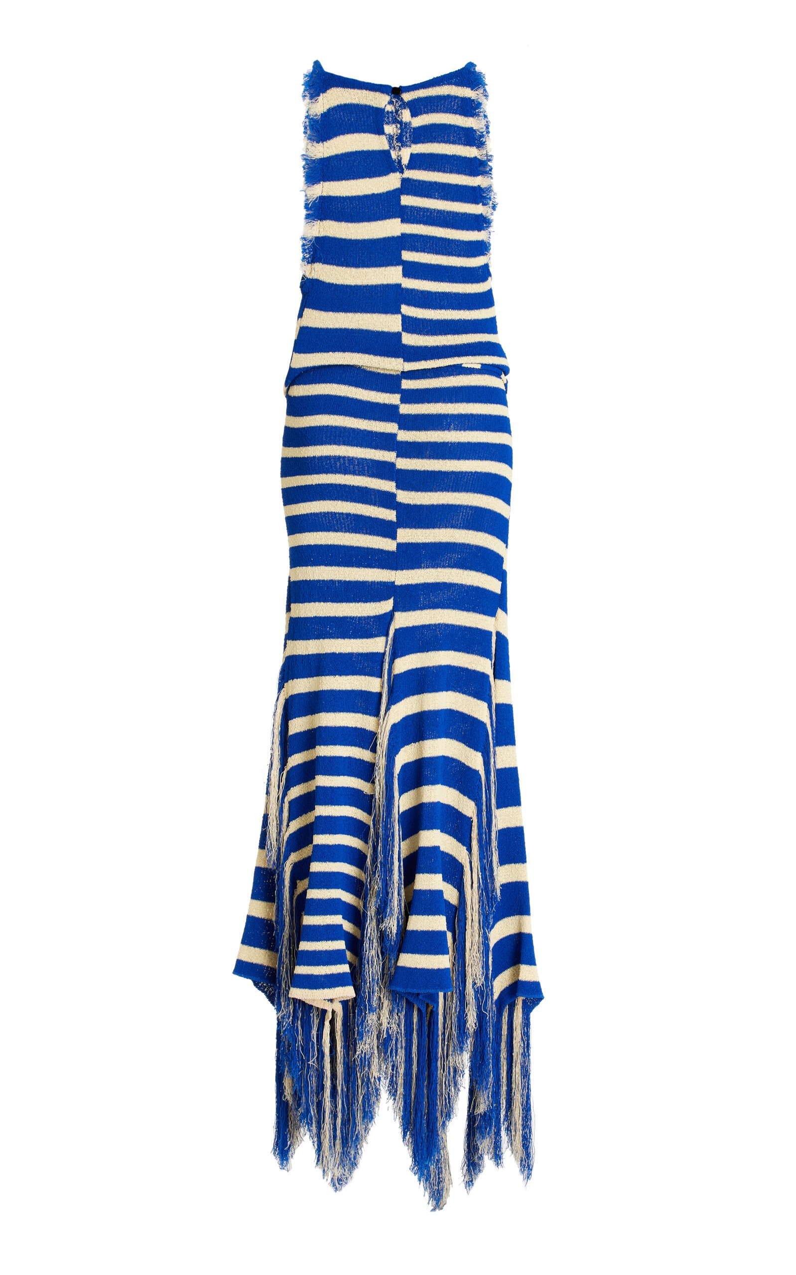 Yves Stripe Fringed Cotton Knit Maxi Dress royal blue - 3