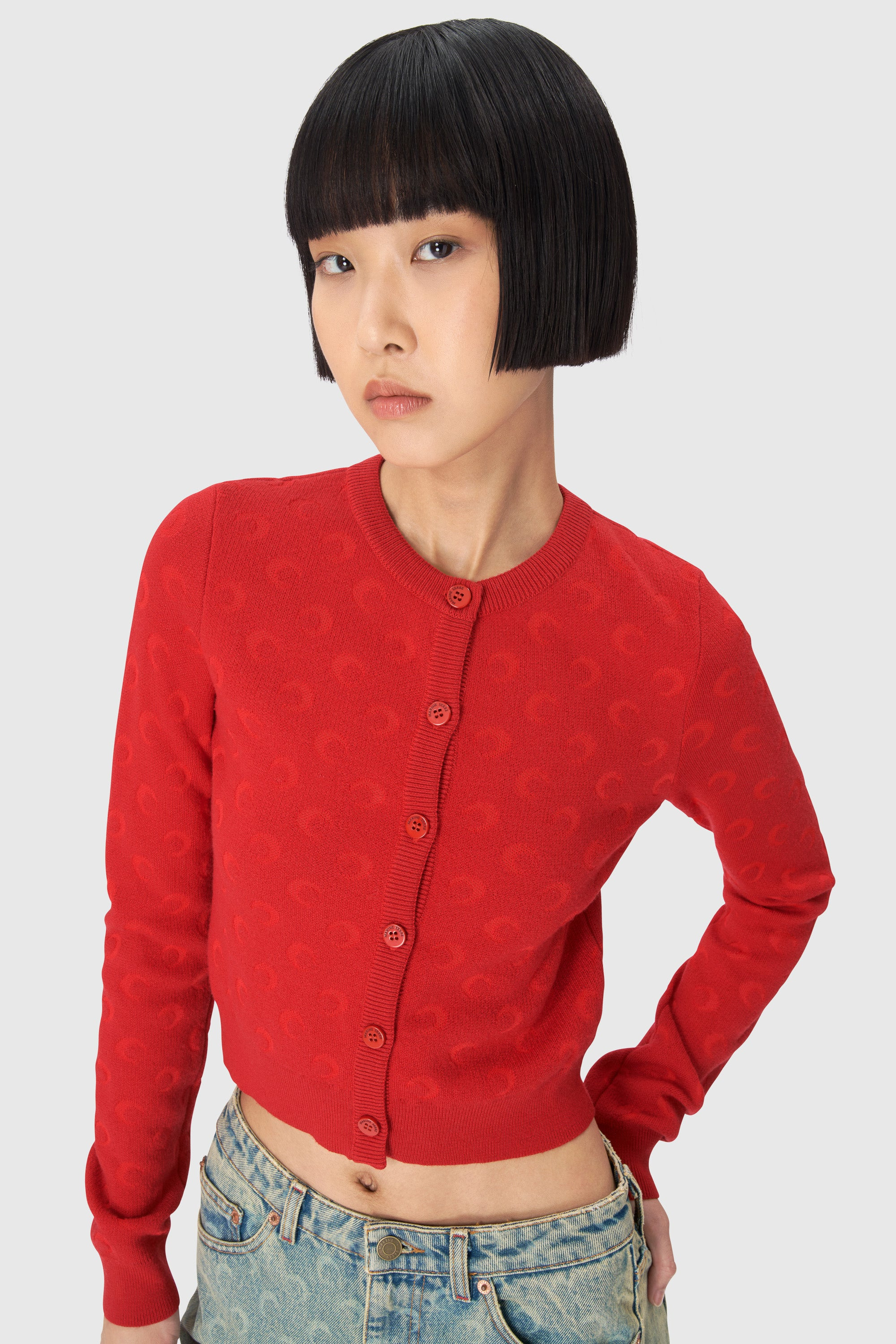 Moon Jacquard Knit Fitted Cardigan - 3