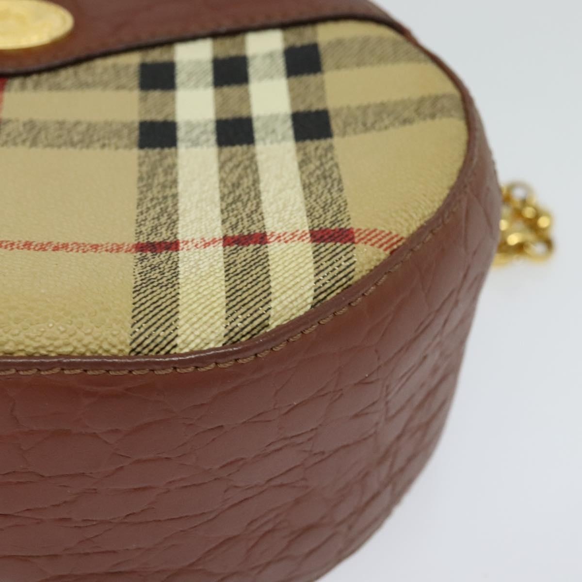Burberry Nova Check Chain Shoulder Bag Pvc Leather Brown Beige - 14