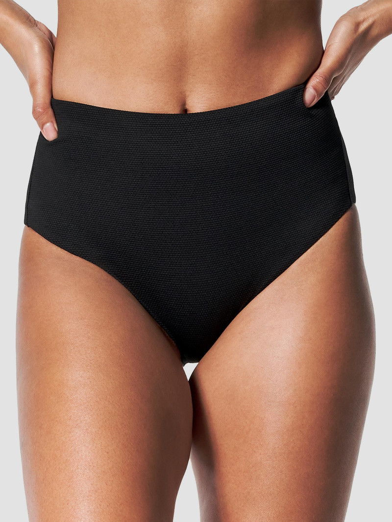 Women's Pique High-Waist Bikini Bottoms - Very Black 3