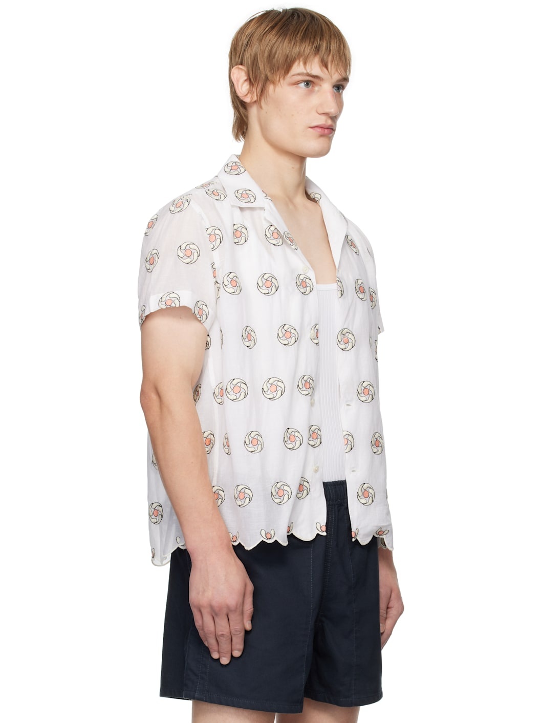 White Floral Aperture Short Sleeve Shirt - 2