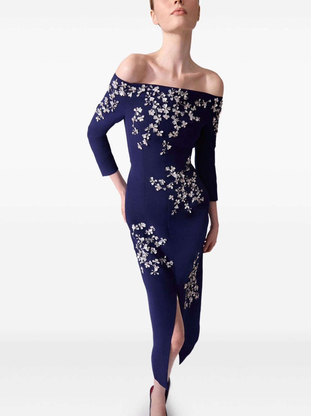 floral-embroidered midi dress - 4