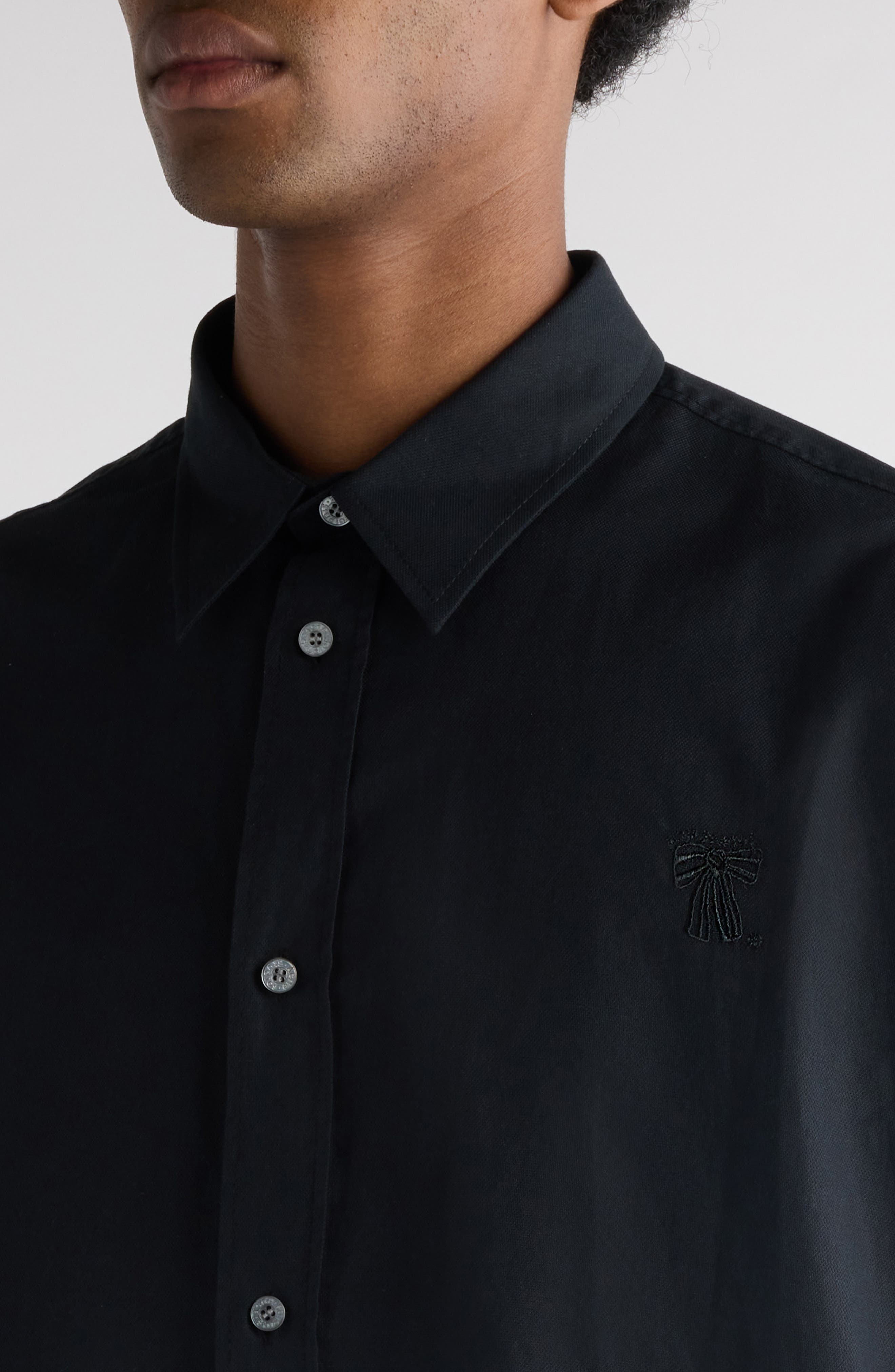 Acne Studios Oversize Solid Black Cotton Button-Up Shirt at Nordstrom - 5