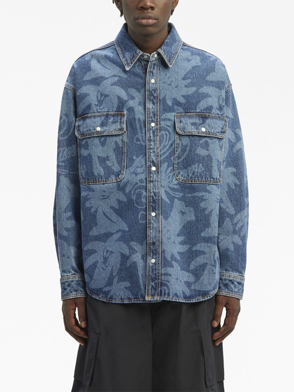 Palmity laser-print denim shirt - 4