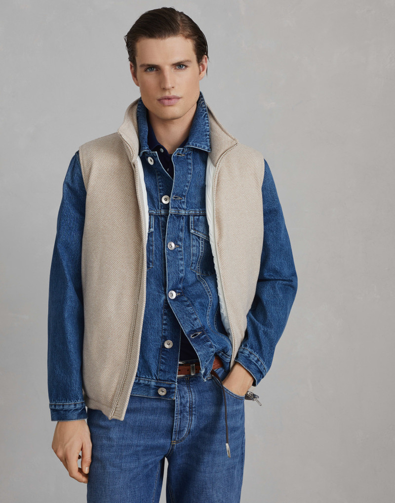 Brushed wool and cashmere chevron down vest 1