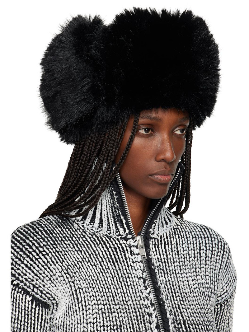 VAQUERA Black Leather & Faux-Fur Trapper Hat outlook