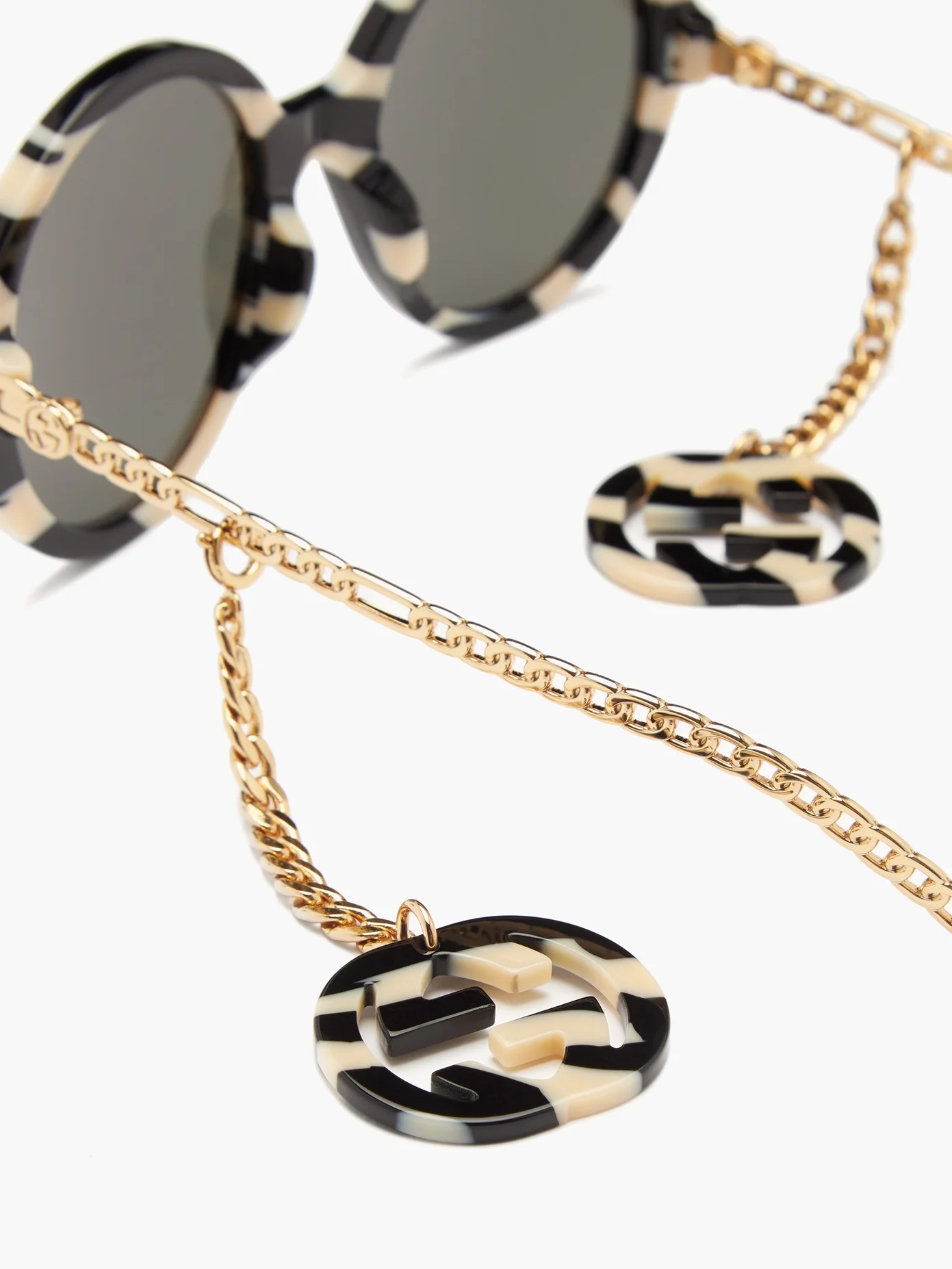 Round chain-embellished zebra-acetate sunglasses - 2