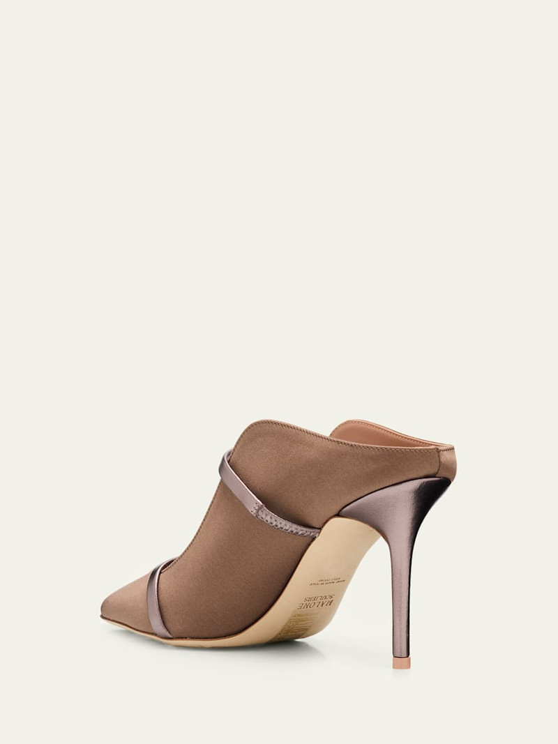 MALONE SOULIERS 85mm Maureen Satin Mules with Double Metallic Nappa Leather Straps outlook