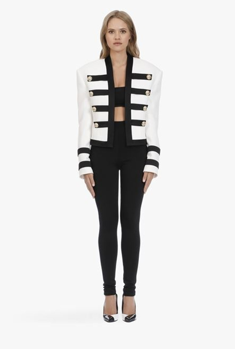 White and black viscose military jacket with gold-tone buttons 4