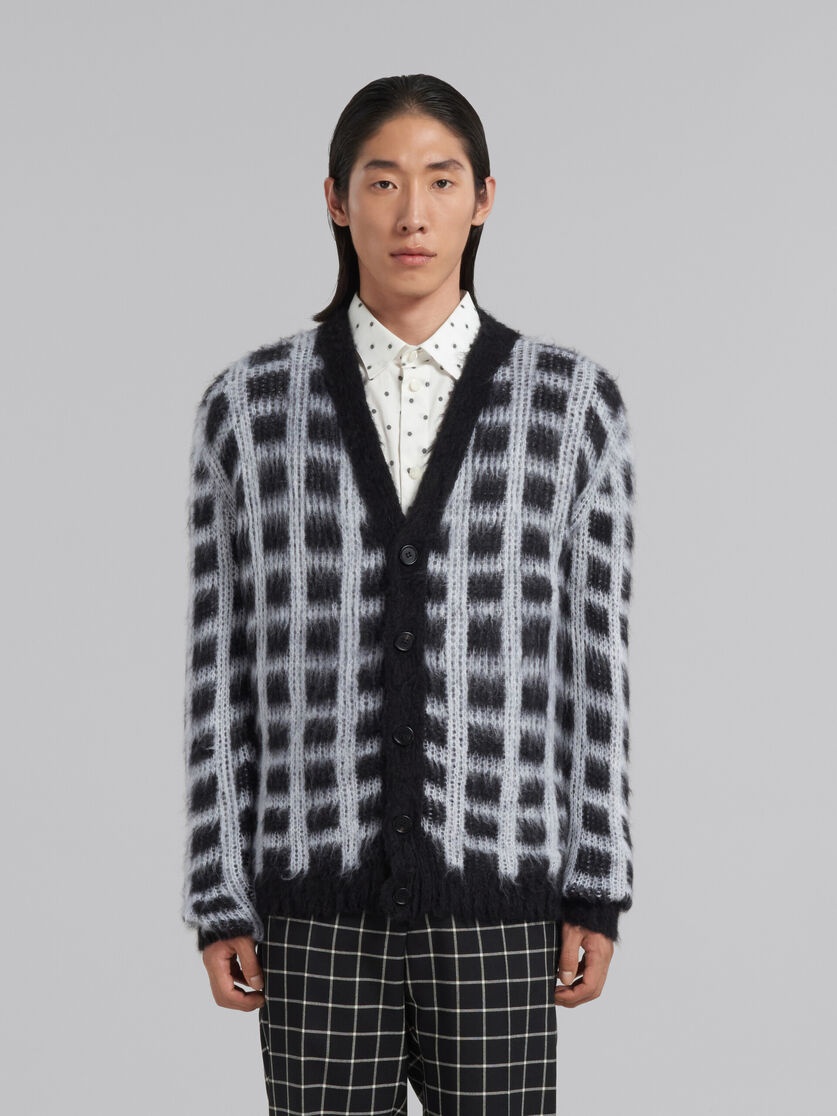 BLACK CHECKED MOHAIR CARDIGAN - 2