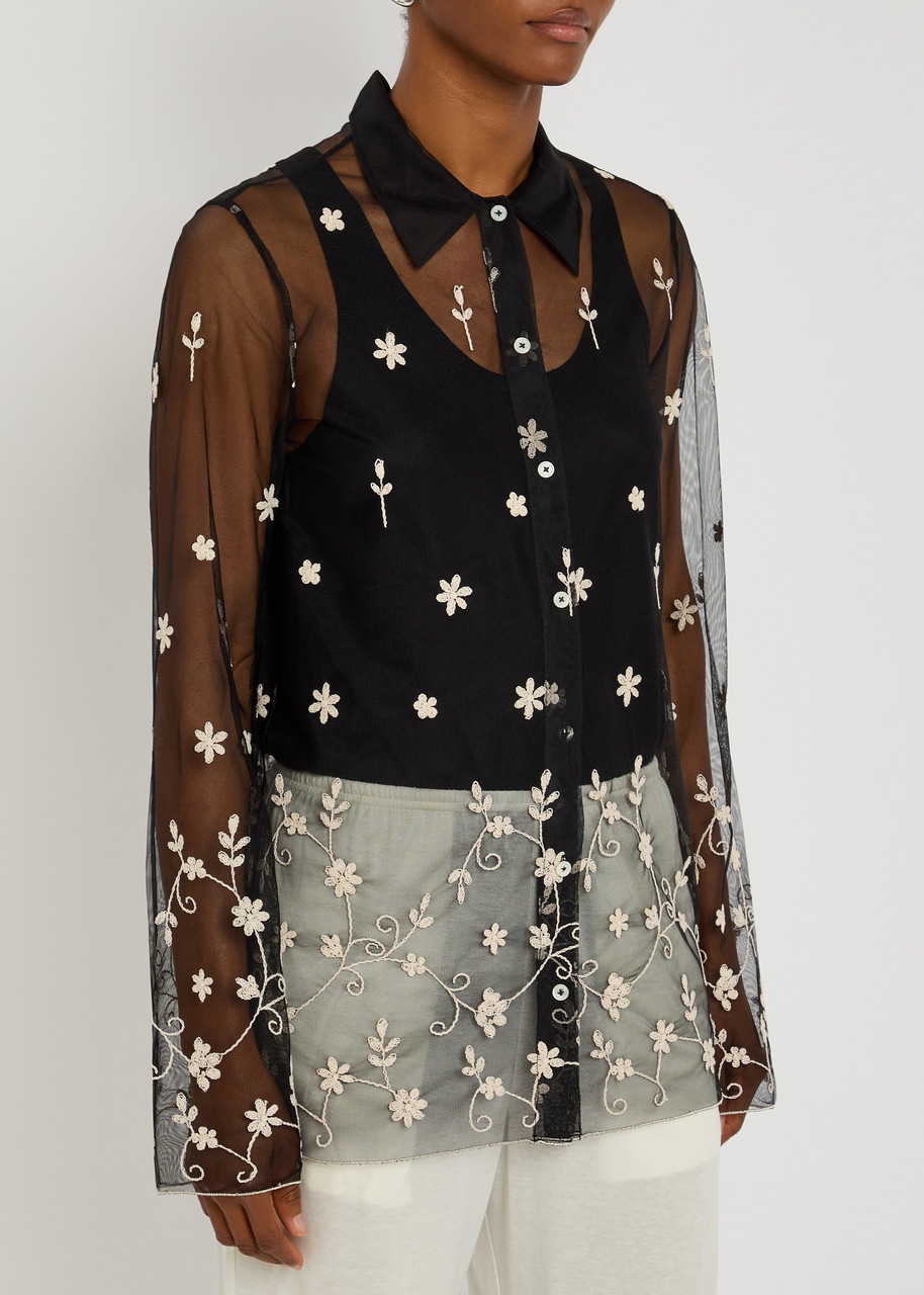 Toteme Floral-embroidered Sheer Tulle Shirt - 2