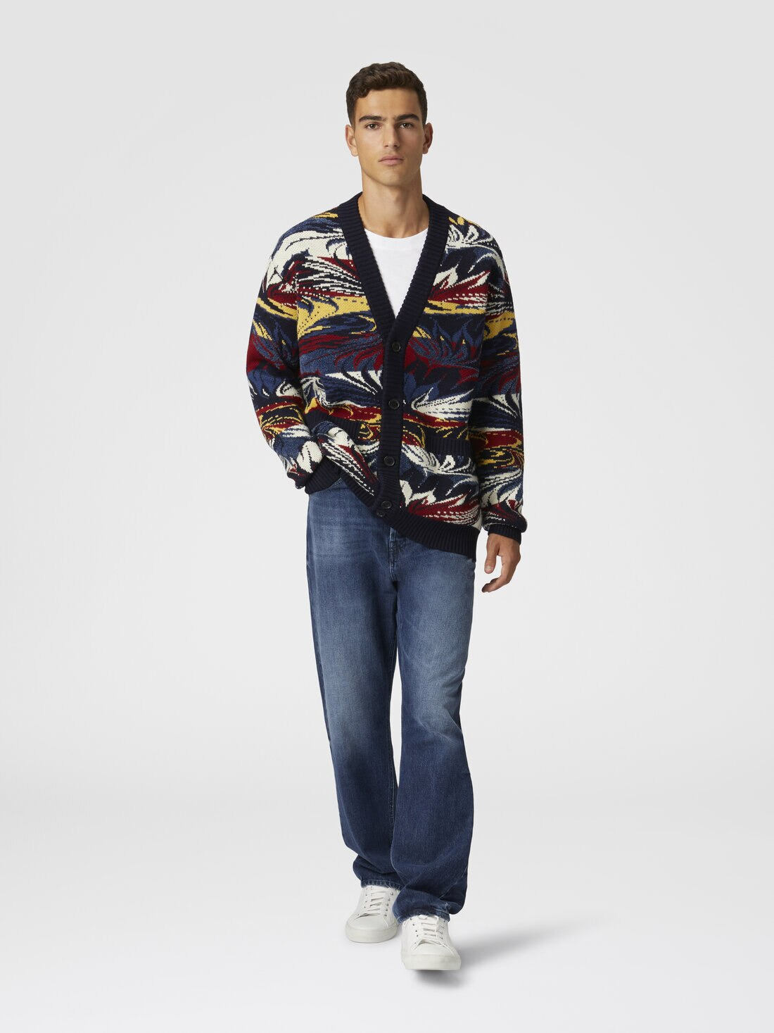 Jacquard wool cardigan with Venetian paper motif - 2