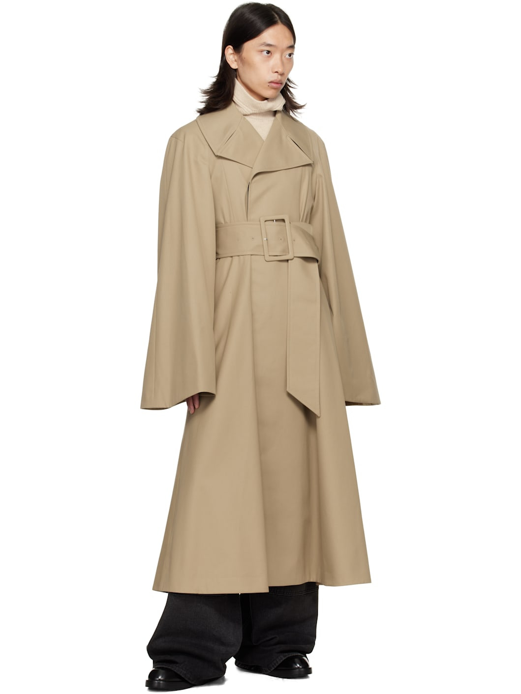 Beige Belted Trench Coat - 4