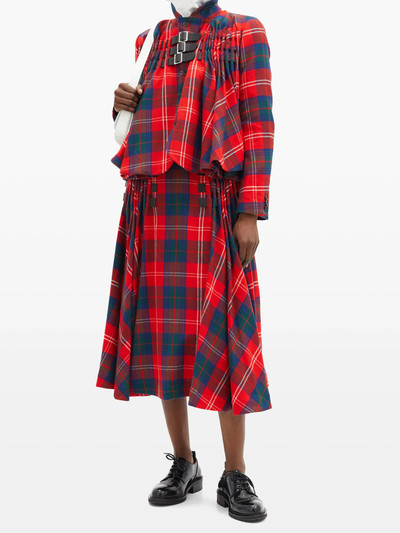 Noir Kei Ninomiya Buckled-strap high-rise tartan wool-blend skirt outlook