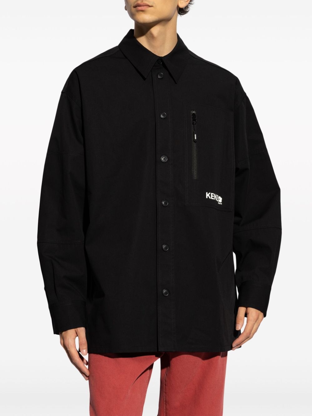 logo-print cotton shirt jacket - 3