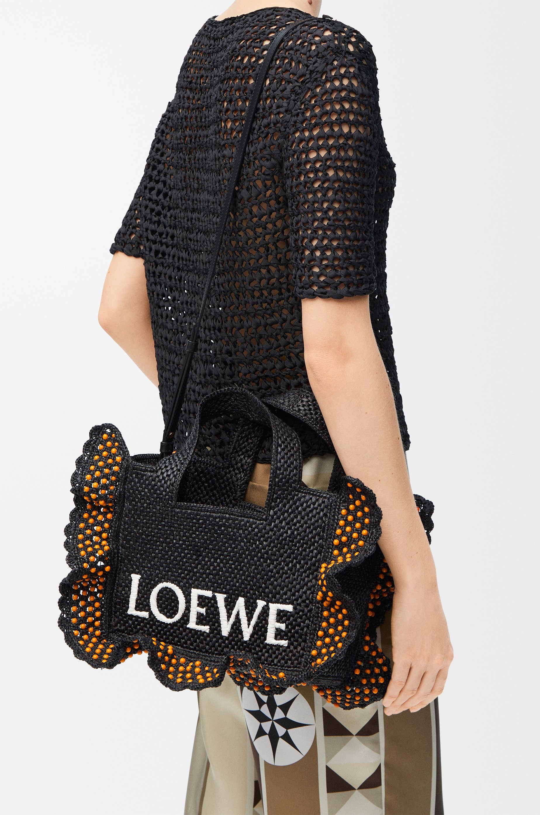 Small LOEWE Font tote in raffia - 3