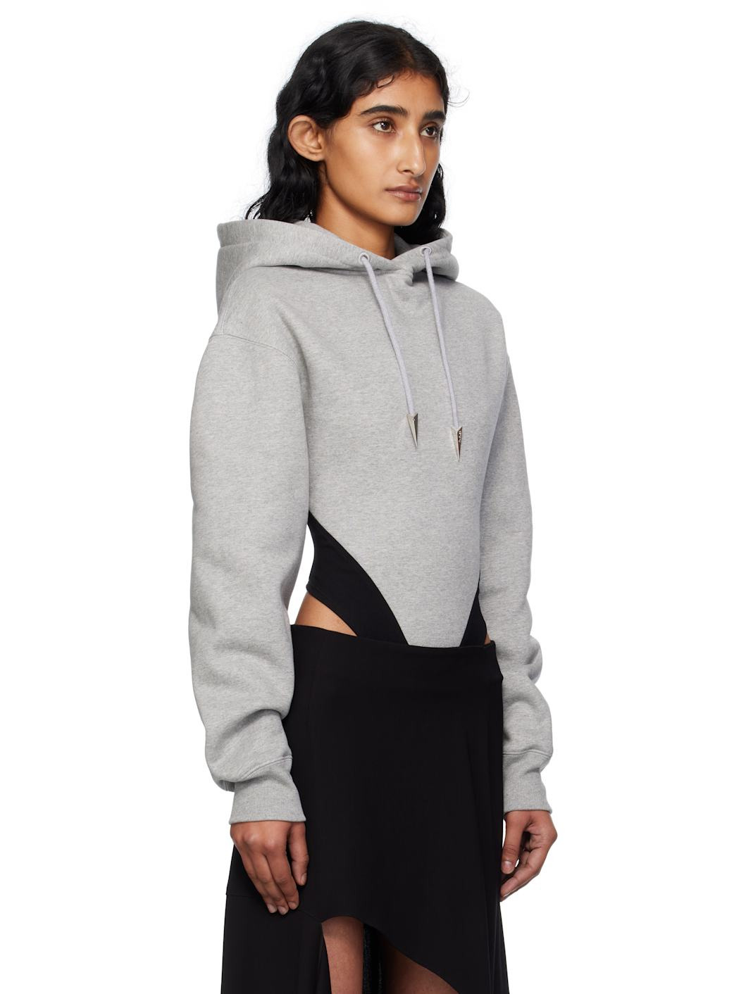 Gray & Black Fleece Hood Bodysuit - 2