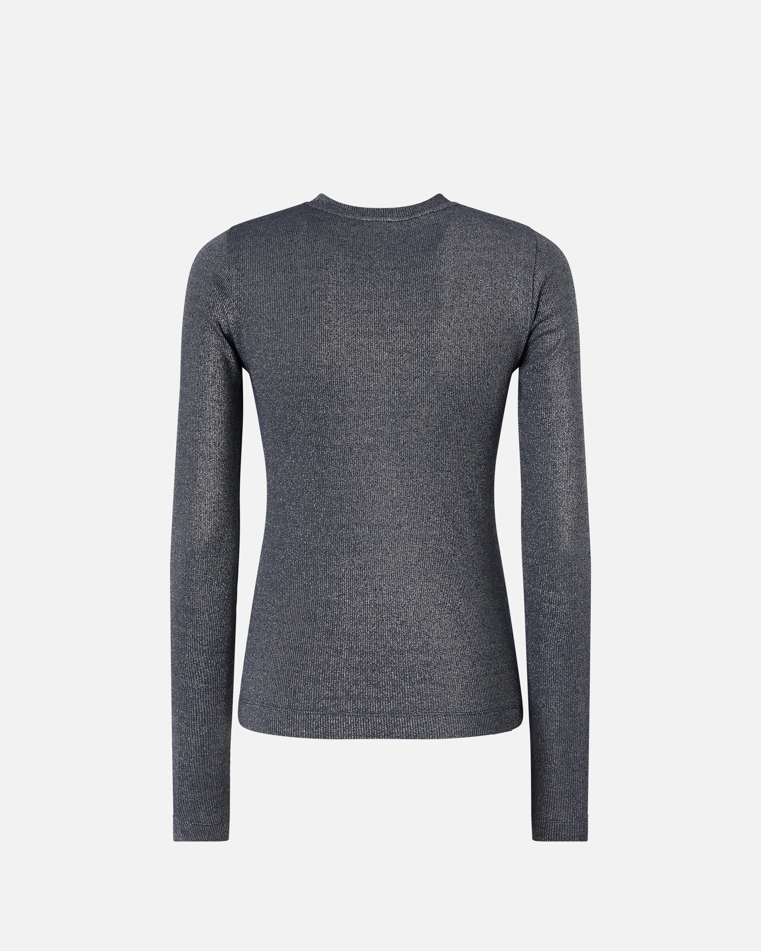 METALLIC RIBBED HENLEY SWEATER - 2