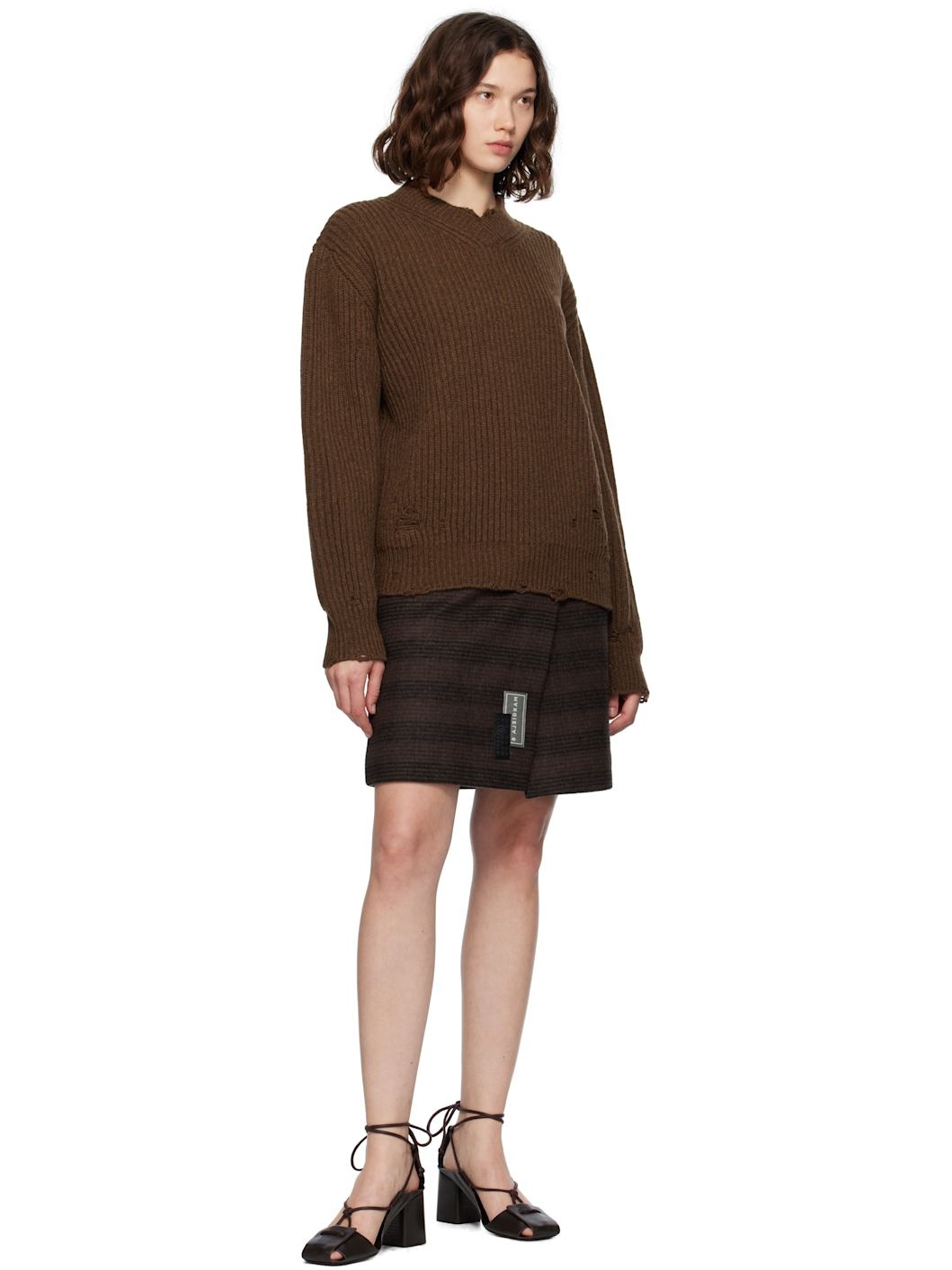 Brown & Black Checked Wool Blend Miniskirt - 4