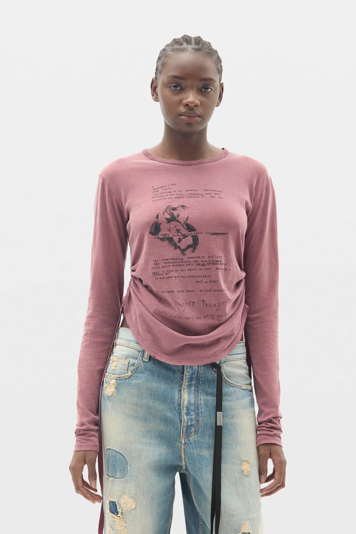 Dot Wrinkled Cropped Long Sleeves Top - 1